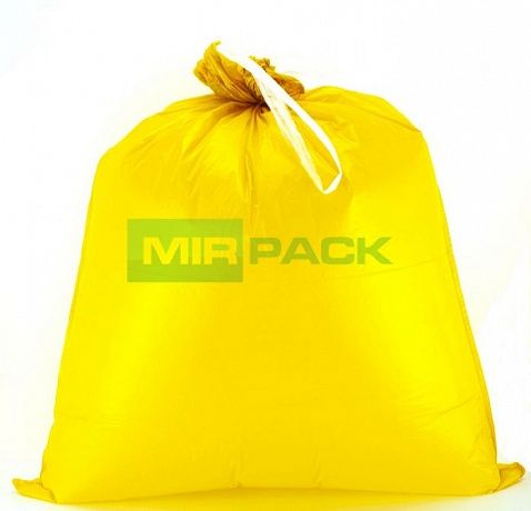 Мешки для мусора с завязками 60 литров, 40 мкм, 10 штук, ПCД, желтые - Вид 3